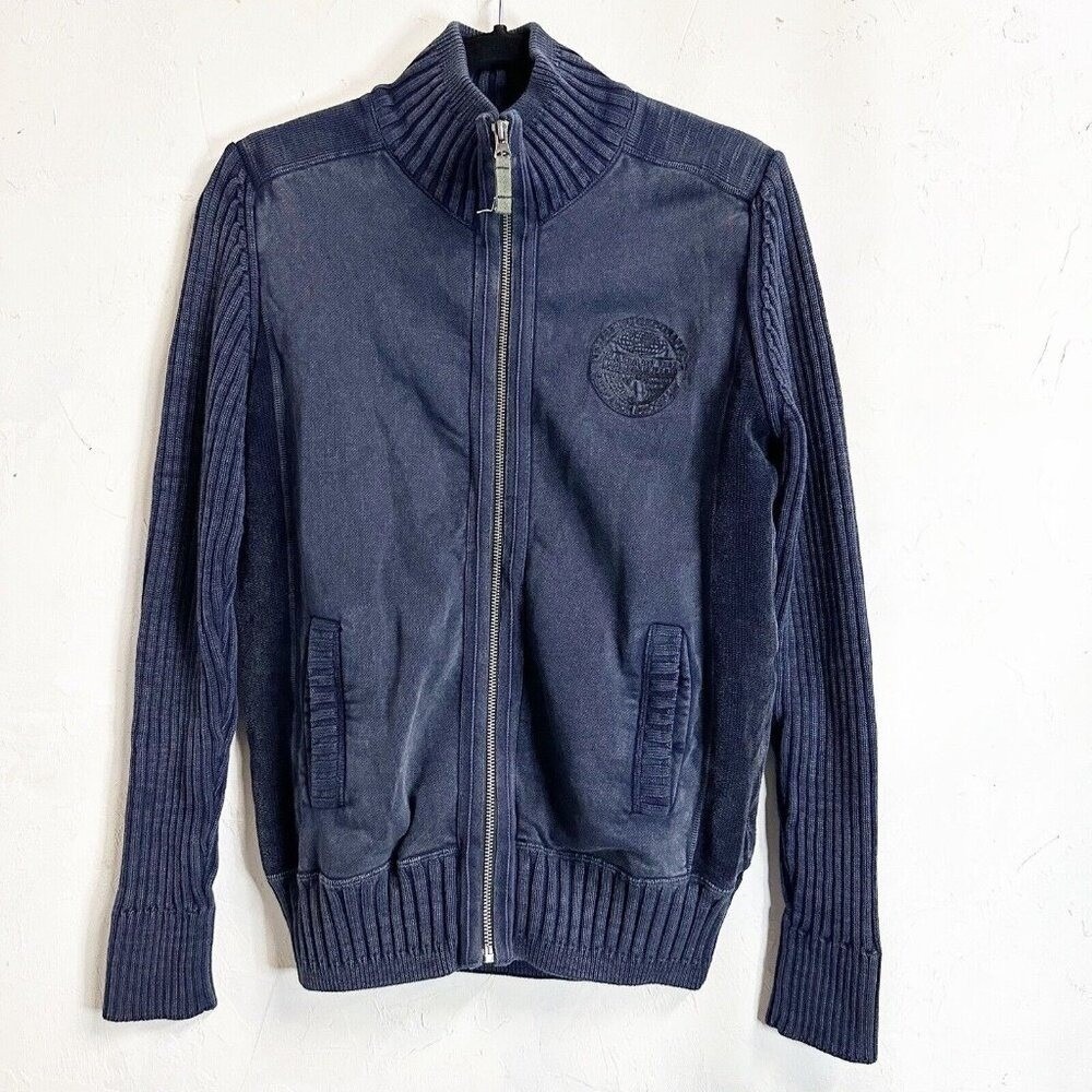 Napapijri Cotton Zip Up Knitted Jacket Mens Sweater Navy Blue Small